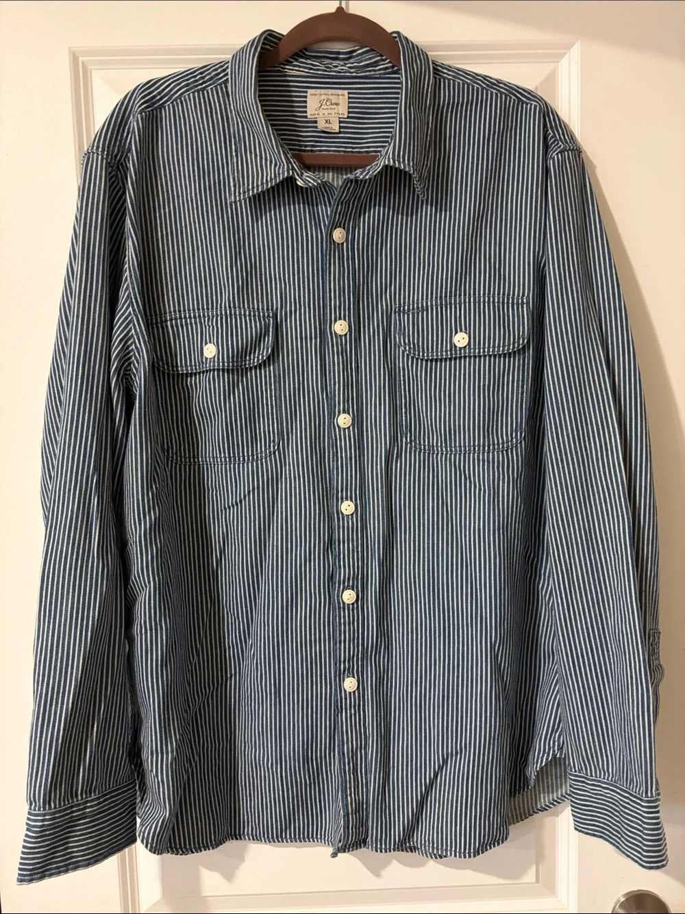 J. Crew Denim Blue and White Vertical Stripe Button-Down Shirt